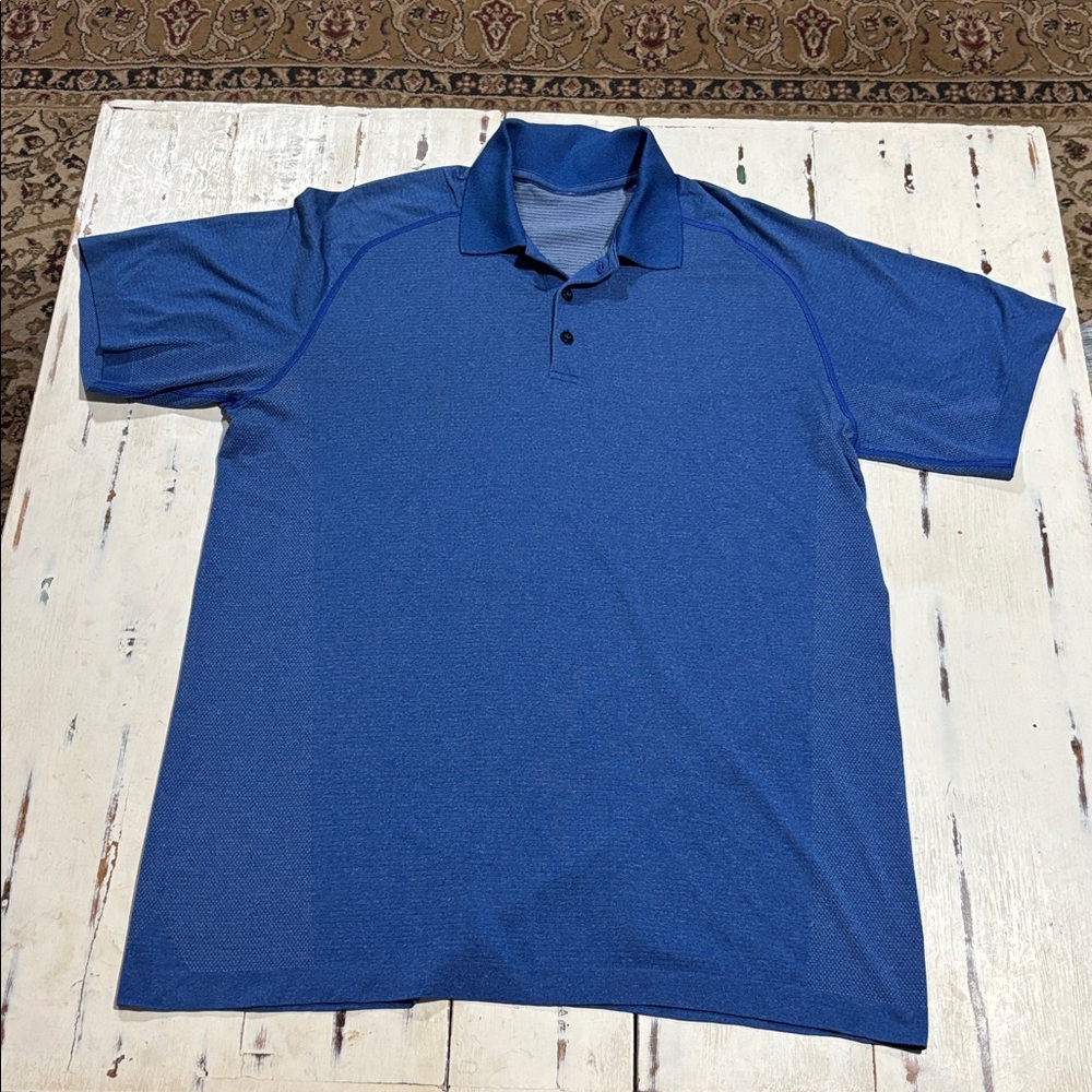 Lululemon Men Solid Cobalt Blue Seamless Metal Vent Tech Short Sleeve Polo XL